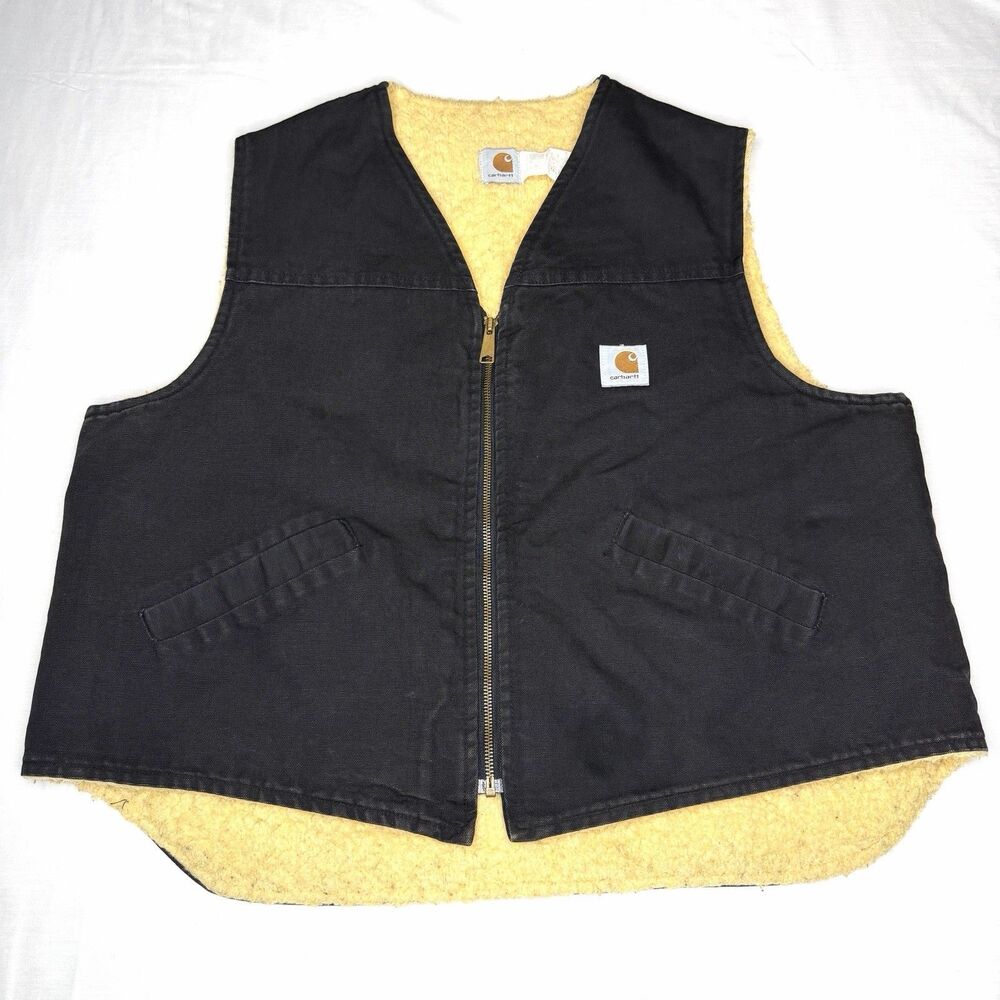 Vtg Carhartt 5SV Sherpa Lined Duck Canvas Vest Sz 2XL Union Made USA Charcoal